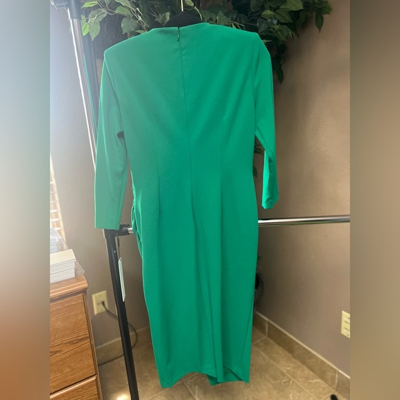 Calvin Klein 3/4 Sleeve Side Slit Scuba Crepe Faux Wrap Dress Green Size 6 - Picture 4 of 4